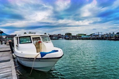 Rayong, Thailand - October, 15, 2022 : Speed boat floating in the sea at the Koh Samet island, Rayong, Thailand