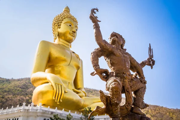 Lopburi Thailand Februar 2023 Große Buddha Statue Goldfarbe Khao Wong — Stockfoto