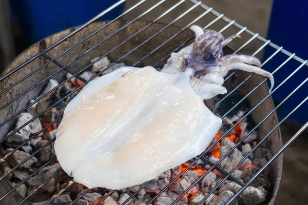 Grilled squid on the charcoal grills