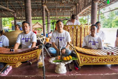 Nonthaburii, Thailand - September, 08, 2024 :Traditional Thai Music Ensemble: A Cultural Performance at Nonthaburii, Thailand. clipart