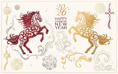 Çin Zodiac At Vektörü Clipart. Ay takvimi Yeni Yıl Sembolü