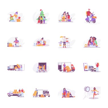 Paket Teslimat Hizmeti Düz Çizimler 