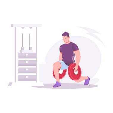 Ağırlık plakası taşıyan bir karakter, düz bir çizim