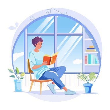 Düz stil ile resimleme okuyan bir kişi kitabı 