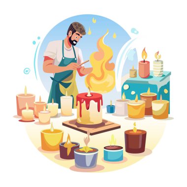 Mum yakan bir mumcunun düz çizimi