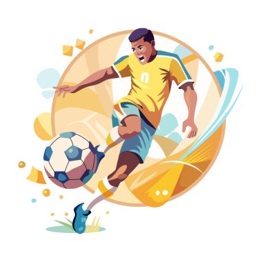 Adamın biri futbol topunu tekmeledi, düz bir çizim. 