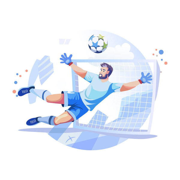 Goalkeeper blocking a goal, a flat style illustration 
