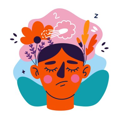 Üzgün bir karakter kaygıyı hisseder, düz stil çıkartması.