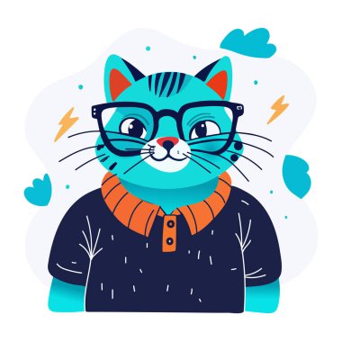 Akıllı bir kedinin düz stil çıkartması. 