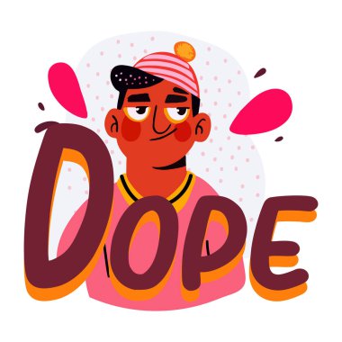 Uyuşturucu tipografisi olan bir karakter, düz stil çıkartması