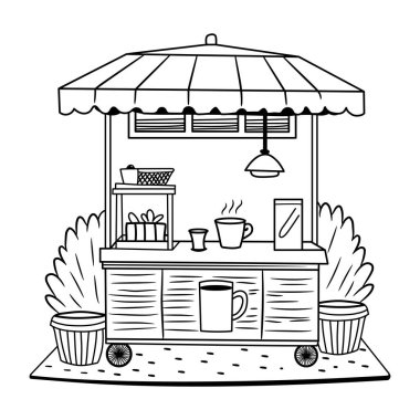 Bir kahve dükkanının el çizimi. 