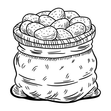 Patatesle dolu bir patates çuvalının el çizimi.