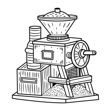 Eski bir un değirmeninin el çizimi.