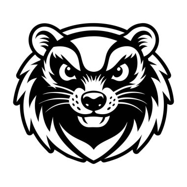 Kaplan başı logosu, vektör çizimi, düz tasarım, beyaz arka planda izole edilmiş, siyah siluet