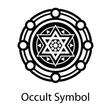 Düz dizaynlı siyah astroloji simgesi. Mistik çemberin dolu stil simgesi. 