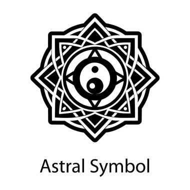 Düz dizaynlı siyah astroloji simgesi. Mistik çemberin dolu stil simgesi. 