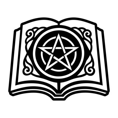 Pentagram, kitap ve pentagram ikonu. çizgi vektör illüstrasyonu.