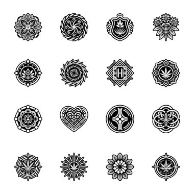 Siyah ve beyaz çiçekli elementler.