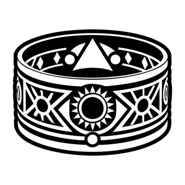 Geleneksel bir Türk süslemesinin yuvarlak desenli siyah beyaz ikonunun vektör çizimi