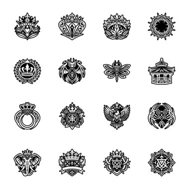 Bir dizi kraliyet mahsulü taç. vektör illüstrasyonu