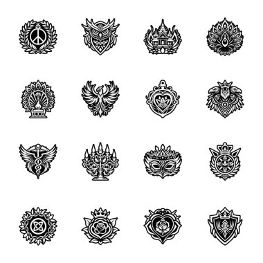 Hint kültürünün farklı türlerinin vektör simgeleri kümesi