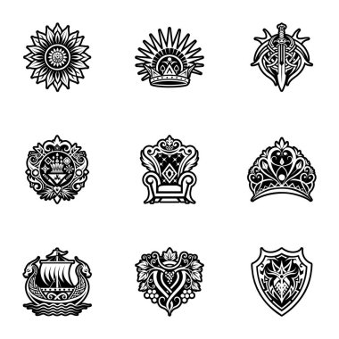 siyah ve beyaz süslemeli kalp kraliyet sembolleriyle