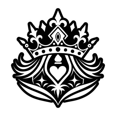 siyah ve beyaz süslemeli kalp kraliyet sembolleriyle