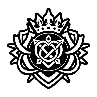 siyah ve beyaz süslemeli kalp kraliyet sembolleriyle