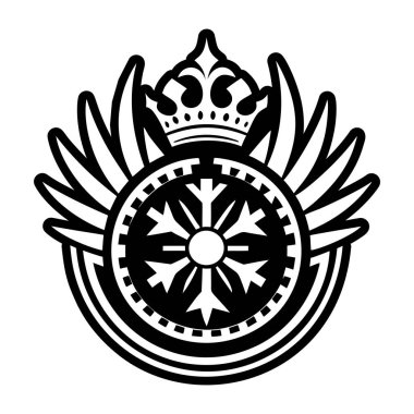 siyah ve beyaz süslemeli kalp kraliyet sembolleriyle