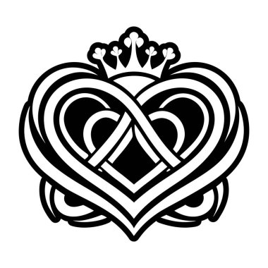 siyah ve beyaz süslemeli kalp kraliyet sembolleriyle