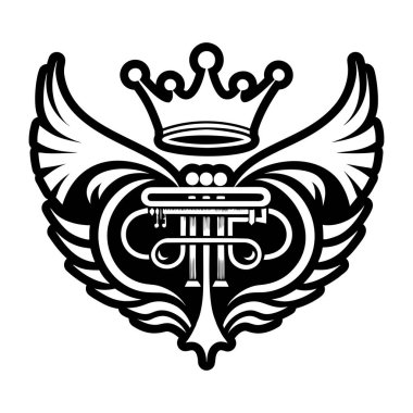 siyah ve beyaz süslemeli kalp kraliyet sembolleriyle