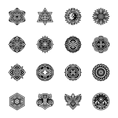 Dört siyah mandala simgesi seti