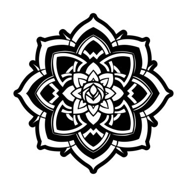 Mandala ikonu. Siyah ve beyaz grafik tasarımı izole edildi. vektör