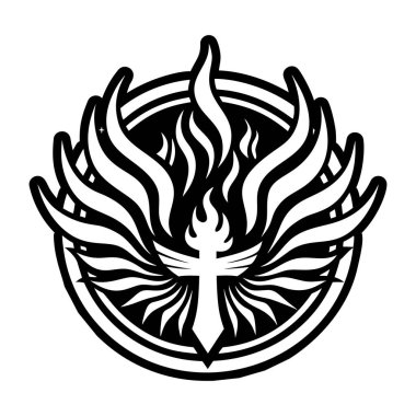 Beyaz arka planda bir kabile işaretinin siyah silueti.