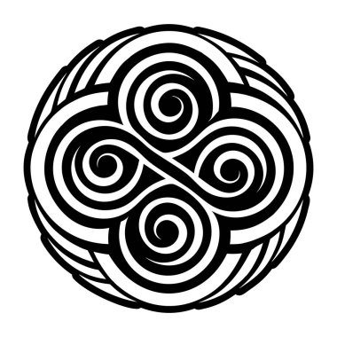 Beyaz zemin üzerinde bir daire olan siyah vektör süslemesi.