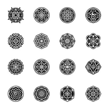 Siyah ve beyaz mandala vektörü kümesi.