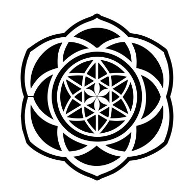 Mandala ikonu. Vektör çizimi izole edildi. siyah simge.
