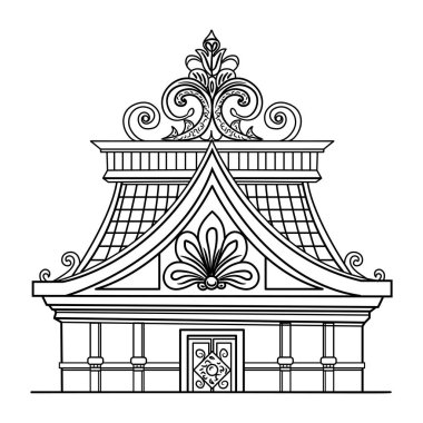 Klasik bir evin vektör çizimi. siyah ve beyaz