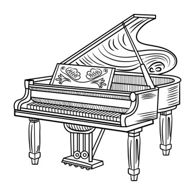 Piyano vektörü çizimi. El çizimi vektör çizimi. arkaplanda izole