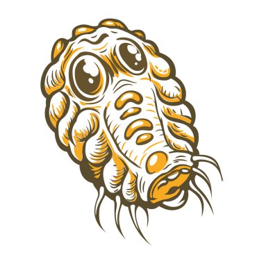 Beyaz arka planda izole edilmiş şirin karideslerin vektör çizimi. Deniz ürünleri restoranının logo şablonu.