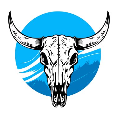 Boğa kafalı logo. Vektör illüstrasyonu