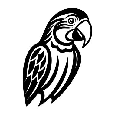 Papağan kuşunun vektör görüntüsü, siyah ve beyaz
