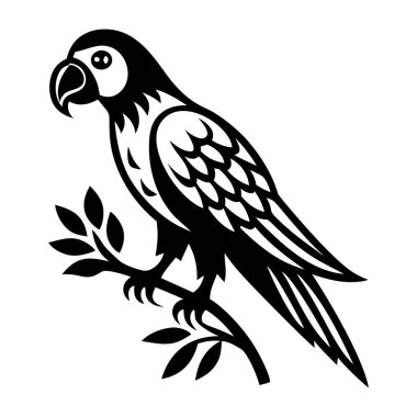 papağan simgesi, siyah monokrom tarzı tasarım