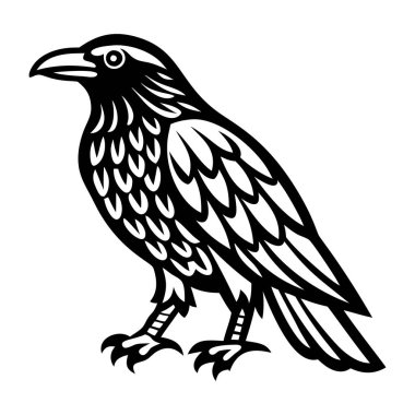 Siyah karganın vektör çizimi. beyaz üzerine izole edilmiş karga mürekkep çizimi.