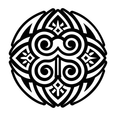 Yuvarlak süslemenin siyah ve beyaz vektör çizimi