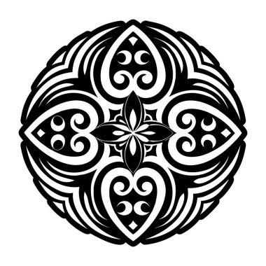 Siyah beyaz mandala deseni, dövmenin vektör çizimi, tebrik kartları ve diğer kapak tasarımları, el çizimi ve dövme.