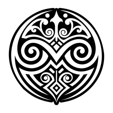 Siyah beyaz süslemeli soyut yuvarlak desen