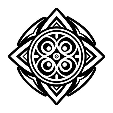 Çiçek desenli mandalanın siyah ve beyaz vektör çizimi