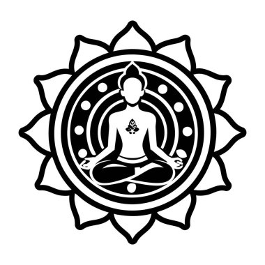 Yoga Lotus 'un siyah beyaz silueti. vektör illüstrasyonu.