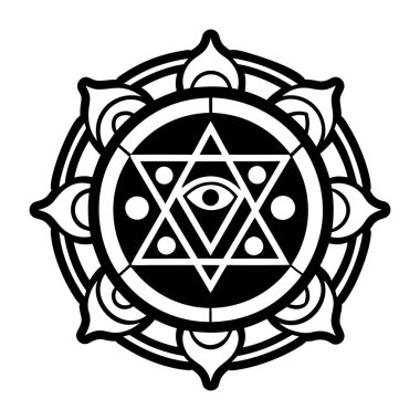 Kutsal geometrinin kutsal vektör geometrisi sembolü. Siyah üzerine izole edilmiş vektör illüstrasyonu.